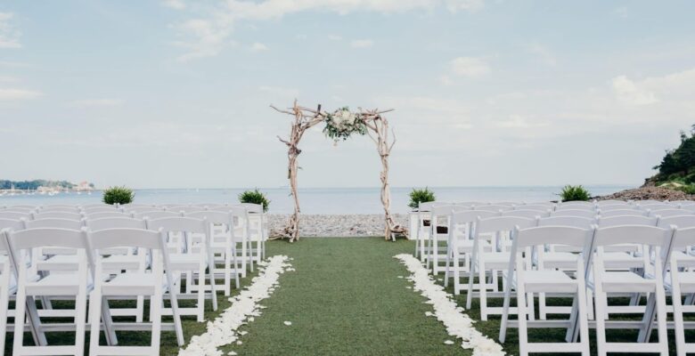 A wedding altar by the water